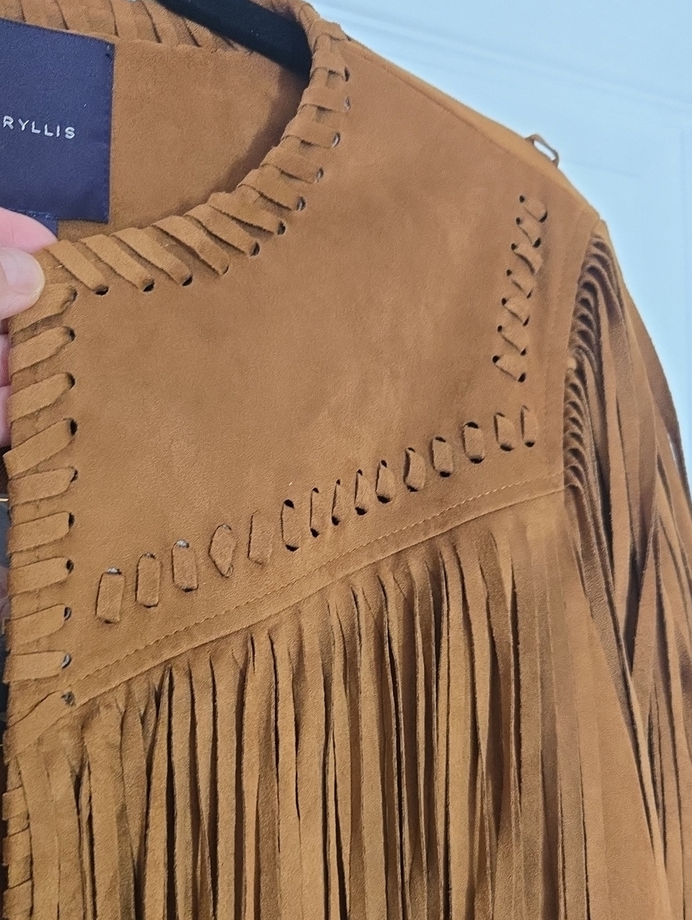 Amaryllis Faux Suede Fringe Jacket M Camel Brown Western Boho Cropped NWT - Picture 6 of 17